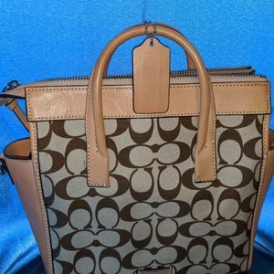 Beige leather/fabric Coach purse